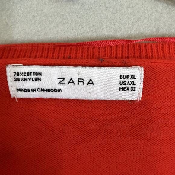 Zara Sweater Women Sz XL Red V-Neck Lightweight Casual Festive Christmas Holiday - Picture 3 of 13